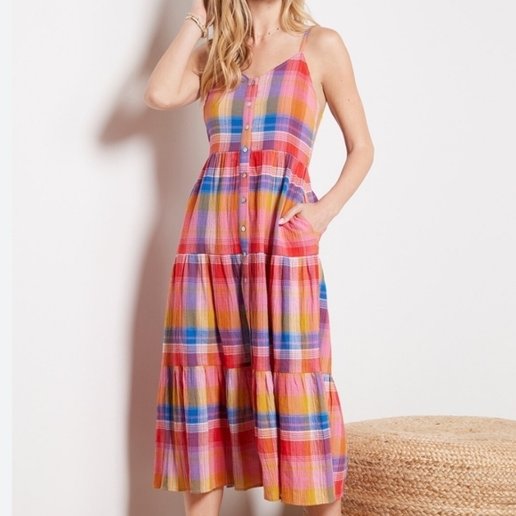 Evereve Summer Plaid Sofia Dress XS - Picture 2 of 9